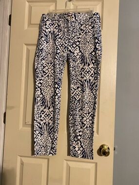 PRICE DROP Lilly Pulitzer Navy and White Ikat Slim Pants, Size 8